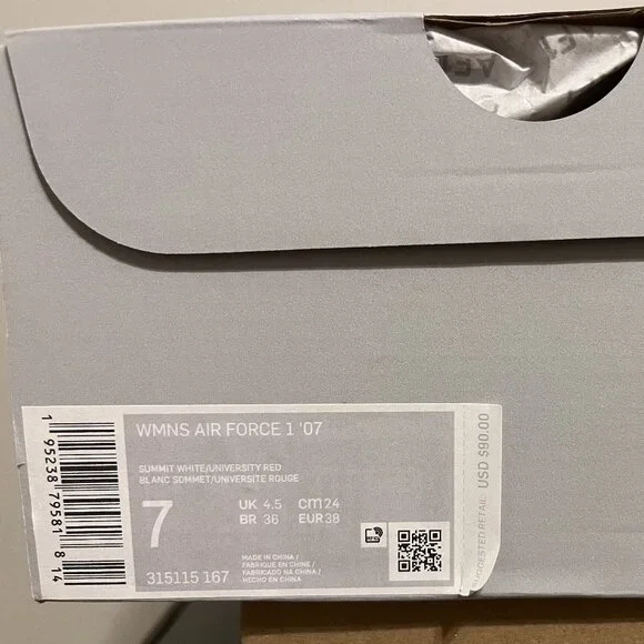 Nike AF1 - Ladies Size 7 - White, University Red and Blush Pink - Picture 2 of 6